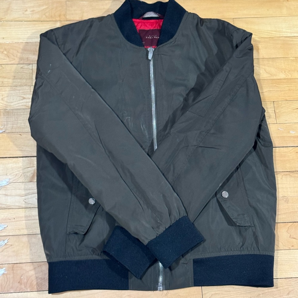 Zara Man Large Bomber Jacket Lightweight Zip Up Arm Pocket Lined Basic